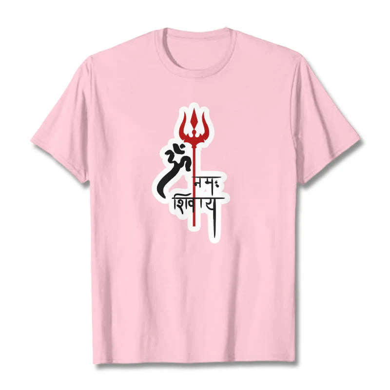 Buddha Stones OM NAMAH SHIVAYA Red Trident Profile Cotton Tee T-shirt
