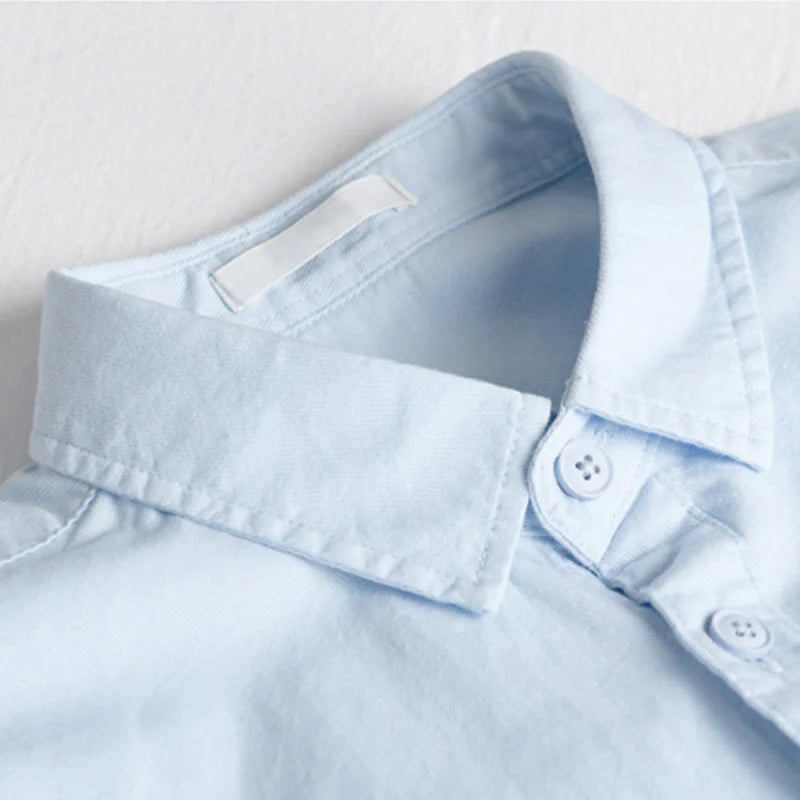 Buddha Stones Spring Solid Buttons Down Decorative Pocket Men's Stand Collar Long Sleeve Cotton Shirt