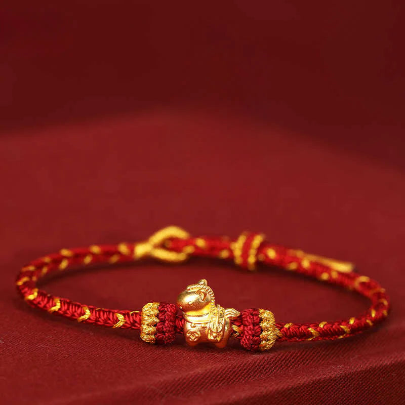 Buddha Stones 999 Gold Year Of The Horse Braided String Rope Luck Adjustable Bracelet