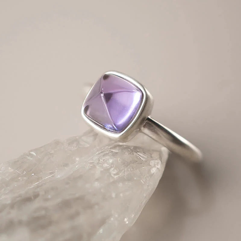 Buddha Stones Natural 925 Sterling Silver AmethystÂ Adjustable Balance Ring