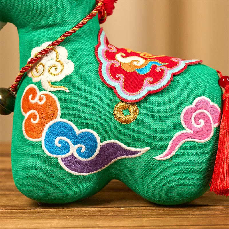 Buddha Stones Year of the Horse Copper Red String Fu Character Embroidery Prosperity Home Decoration