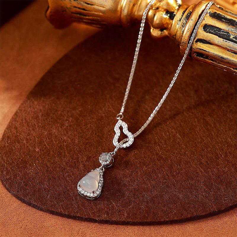 Buddha Stones Double Gourd Chalcedony Copper Positive Necklace Pendant