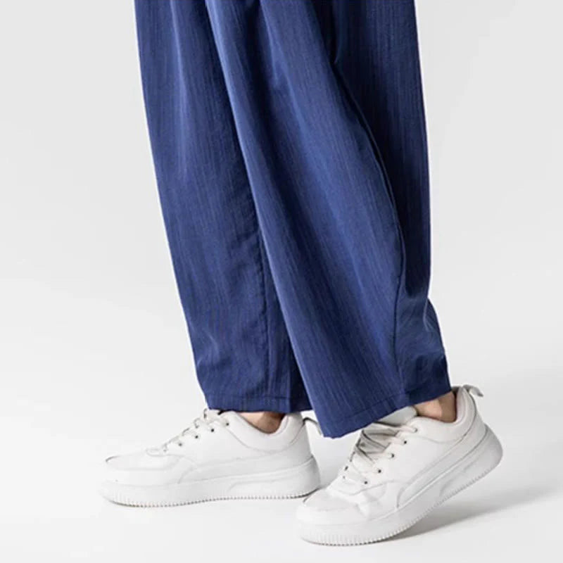 Buddha Stones Summer Pure Color Drawstring Men's Cotton Ankle-Length Pants With Pockets