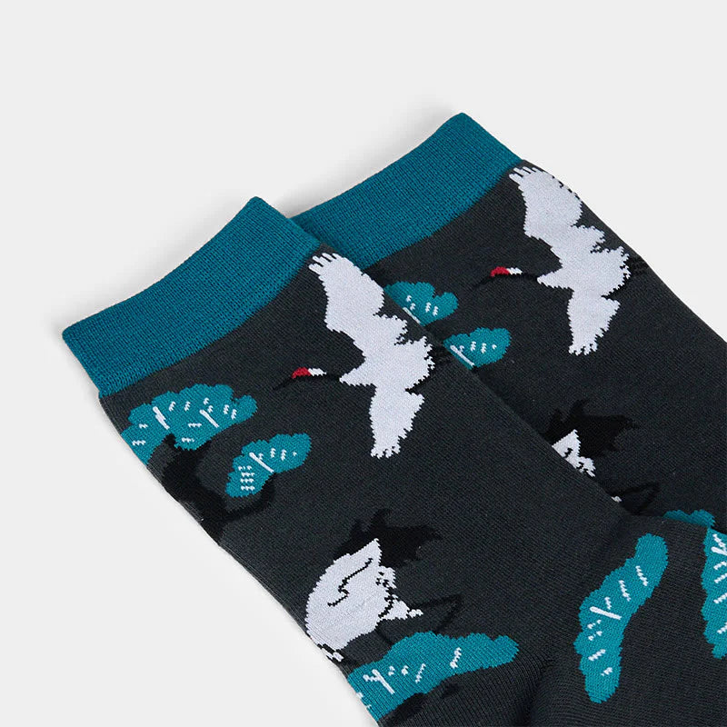 Buddha Stones Create Yourself White Crane Pine Tree Women's Socks Includes Gift Message Card