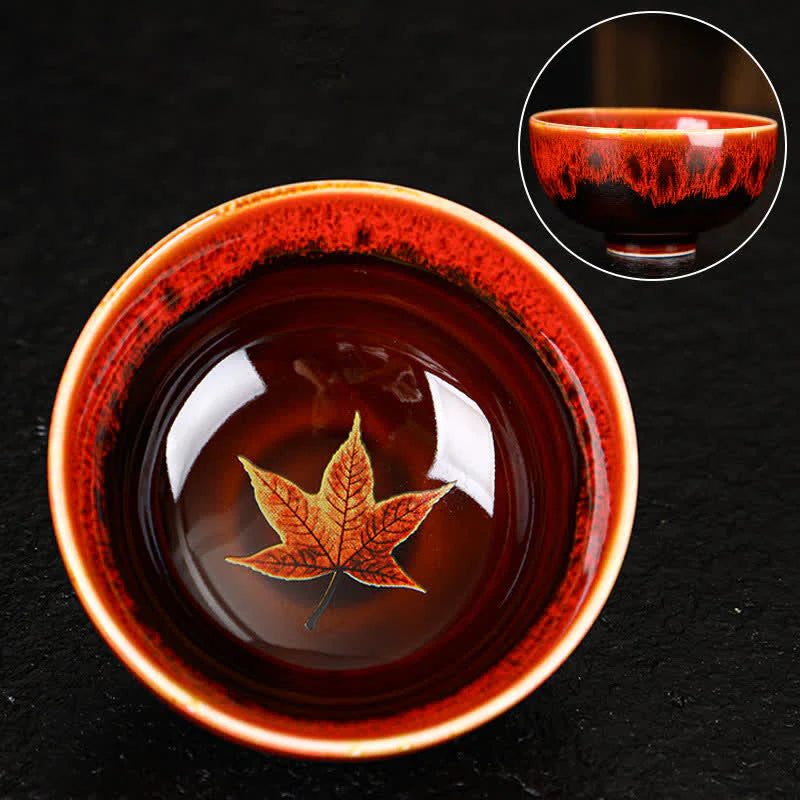 Buddha Stones Maple Leaf Colorful Ceramic Teacup Home Tea Cups