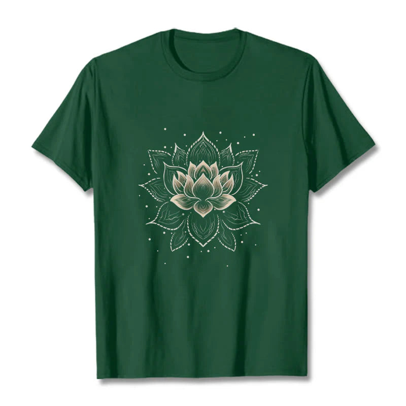 Buddha Stones Golden Lotus Flower Design Tee T-shirt