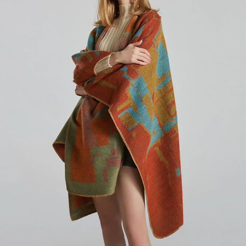 Buddha Stones Tibetan Orange Shawl Warm Cloak Scarf
