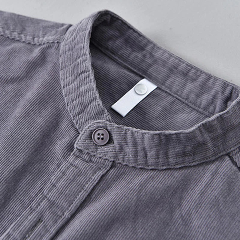 Buddha Stones Plain Button Down Cotton Corduroy Men's Long Sleeve Jacket