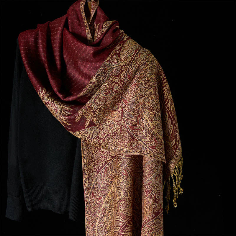 Buddha Stones Spring Long Leaves Flowers Pattern Tassel Soft Scarf Shawl