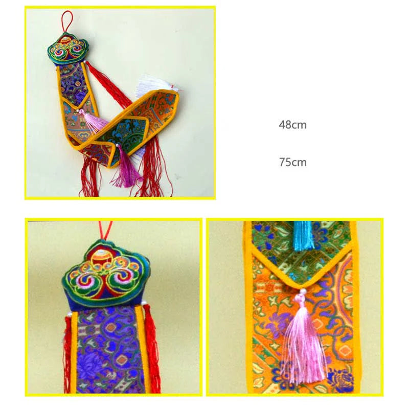 Buddha Stones Lotus Flower Eight Auspicious Symbols Meditation Enlightenment Colorful Tassels Wall Art