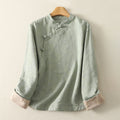 Buddha Stones Spring Plain Jacquard Design Women's Cotton Zen Long Sleeve Shirt