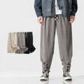 Buddha Stones Fall Winter Men's Pure Color Button Design Cotton Straight Leg Pants With Pockets
