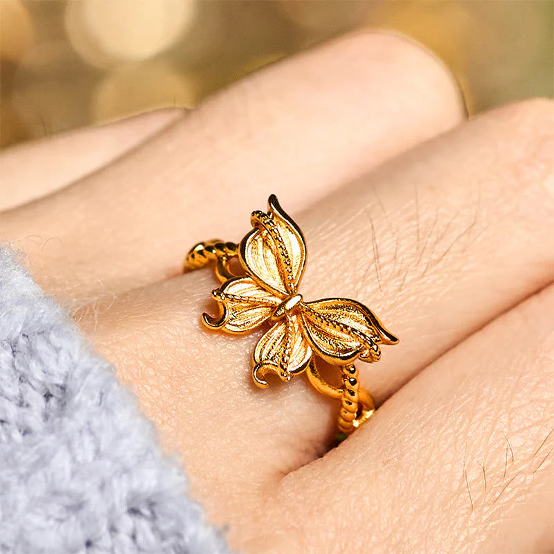 Buddha Stones 24k Gold Plated Brass Butterfly Symbol Adjustable Love Ring