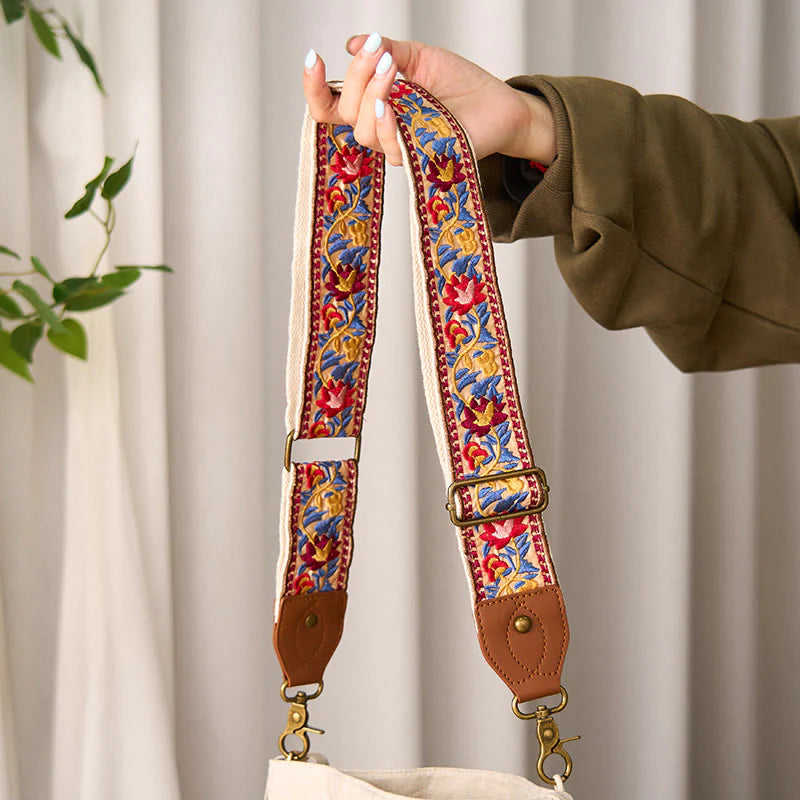 Buddha Stones Bohemian Flower Vine Geometric Embroidery Adjustable Handbags Crossbody Shoulder Bag Purse Straps Replacement