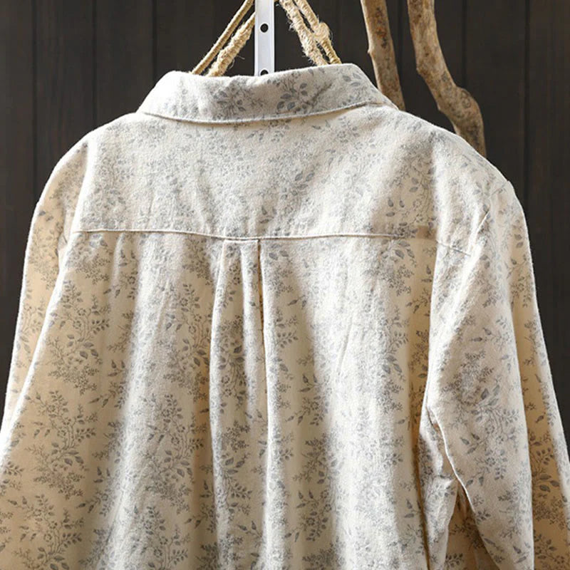 Buddha Stones Fall Floral Print Design Buttons Women's Cotton Long Sleeve Shirt