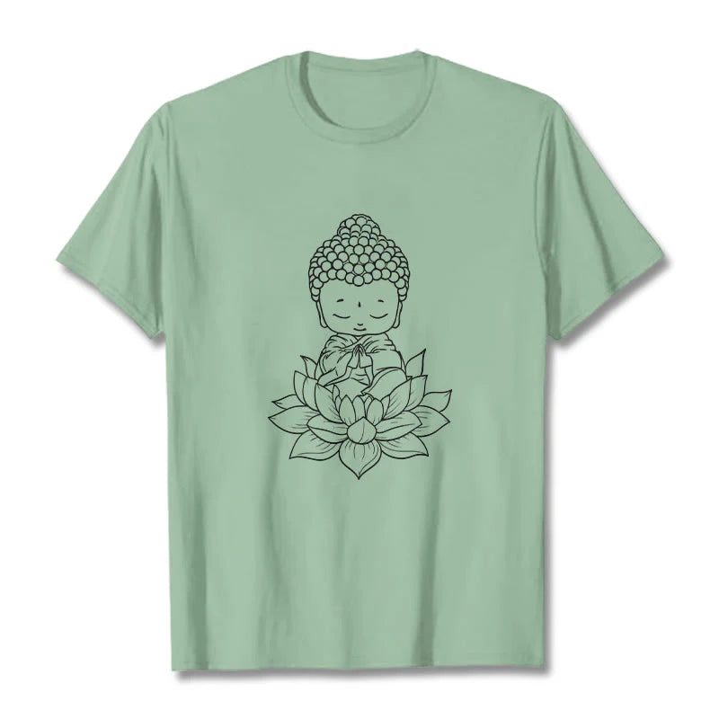 Buddha Stones Peaceful Buddha Lotus Flower Pattern Tee T-shirt