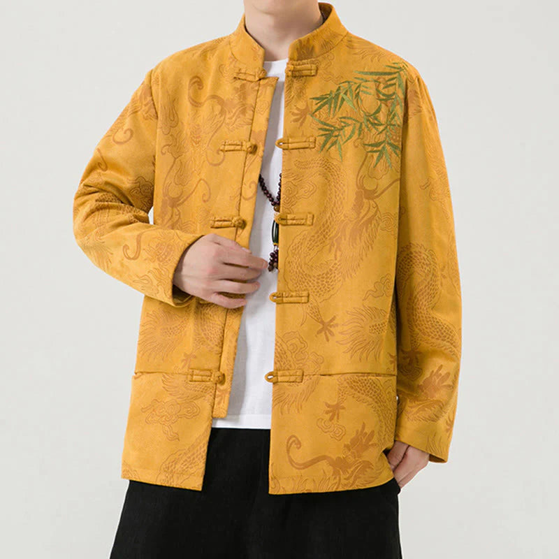 Buddha Stones Bamboo Dragon Frog-Button Desgin Long Sleeve Men's Jacket