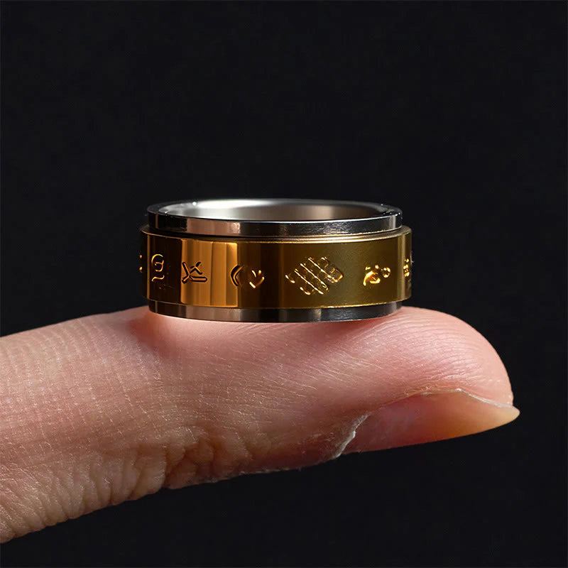 Buddha Stones Tibetan Scriptures Om Mani Padme Hum Titanium Steel Peace Ring