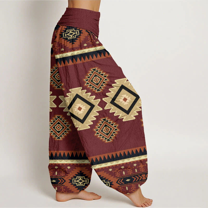 Buddha Stones Cotton Casual Symmetrical Navajo Textile Style Pattern Women's Elastic Waist Harem Pants