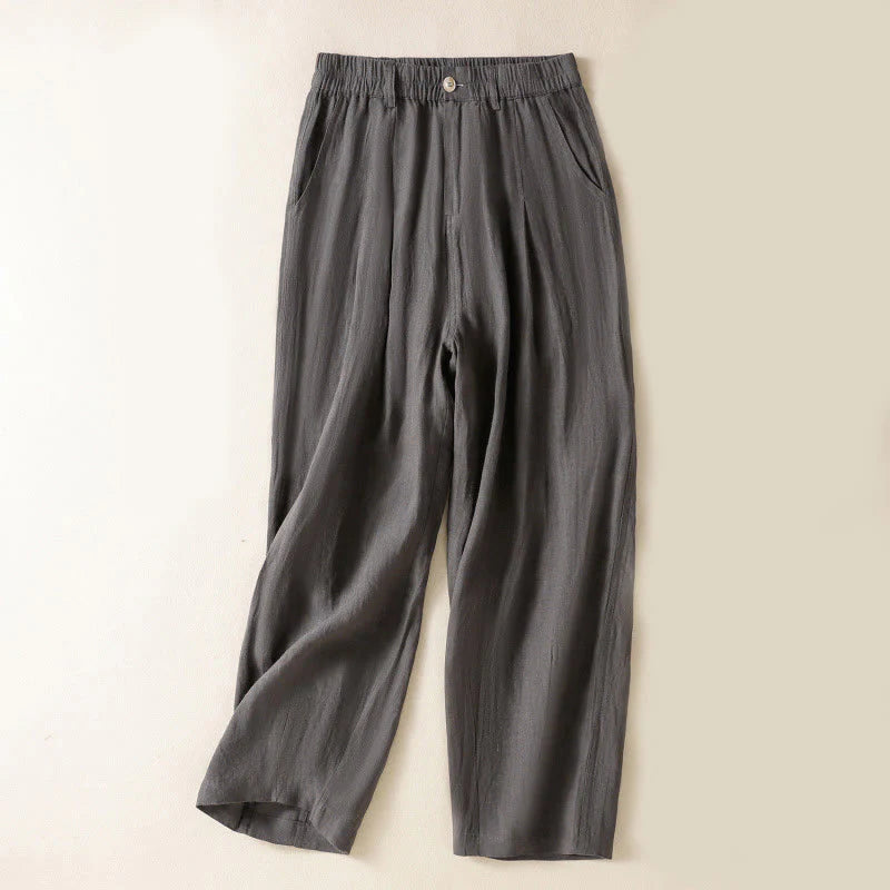 Buddha Stones Summer Button Zipper Ankle-Length Women's Pants With Pockets