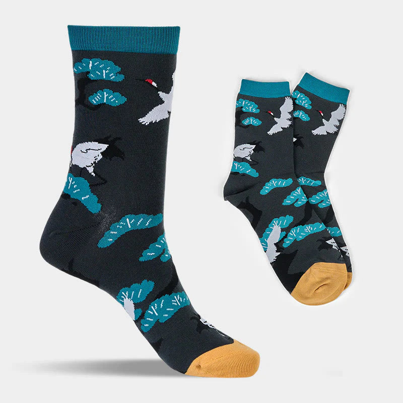 Buddha Stones Create Yourself White Crane Pine Tree Women's Socks Includes Gift Message Card