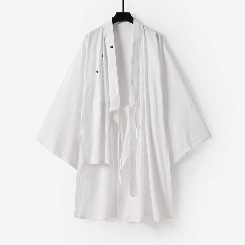 Buddha Stones 2Pcs Wudang Tai Chi Ceremony Solid Long Sleeve Men's Taoist Long Robe Kimono Sleeveless Vest Suit