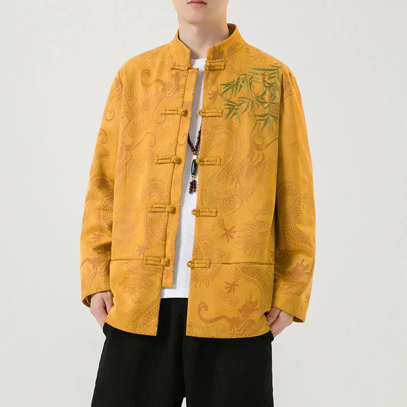 Buddha Stones Bamboo Dragon Frog-Button Desgin Long Sleeve Men's Jacket