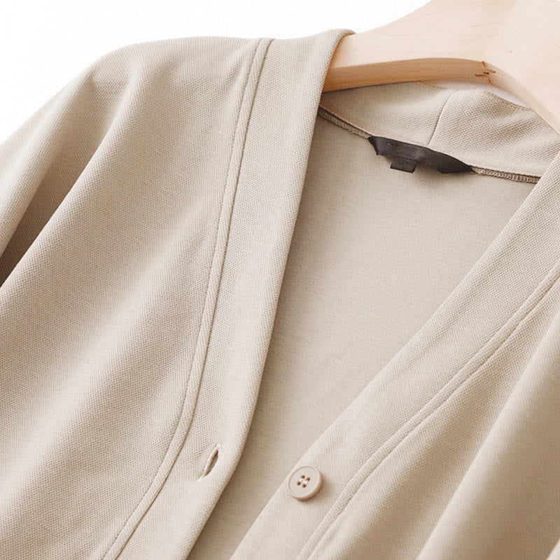 Buddha Stones Plain Buttons Women's Cotton Long Sleeve Jacket