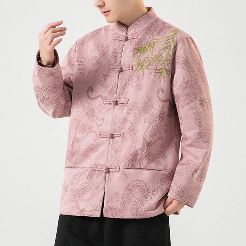 Buddha Stones Bamboo Dragon Frog-Button Desgin Long Sleeve Men's Jacket