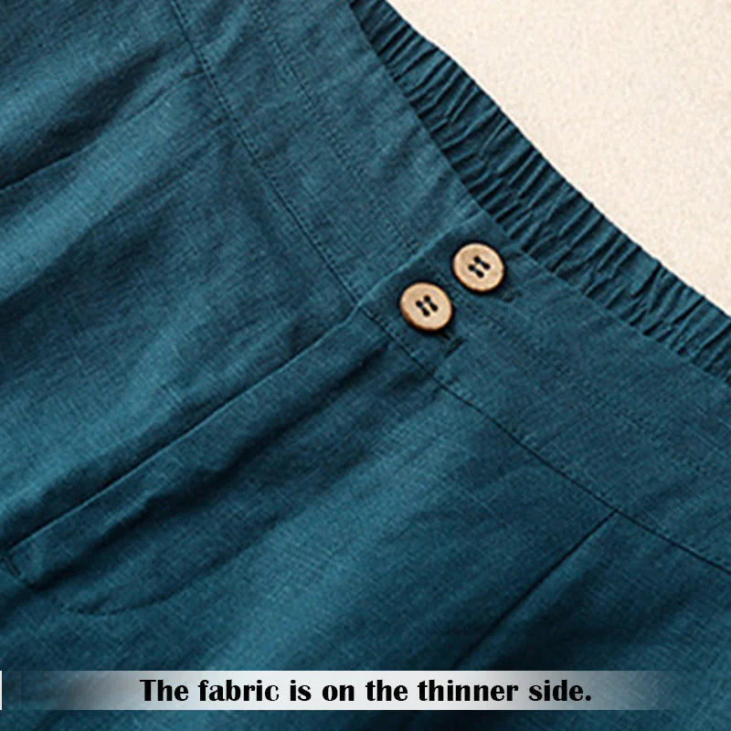 Buddha Stones Summer Casual Simple Design Linen Women's Wide Leg Pants With Zipper Pockets