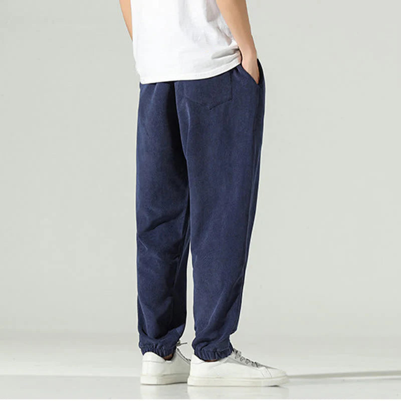 Buddha Stones Fall Plain Corduroy Embroidery Design Men's Harem Pants With Pockets