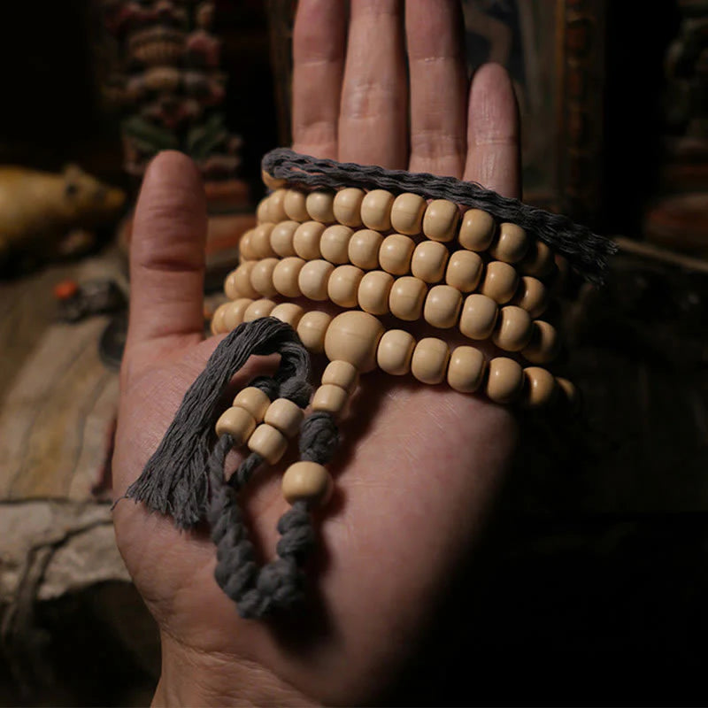 Buddha Stones 108 Mala Beads Abelia Biflora Wood Warding Off Evil Spirits Wrist Mala