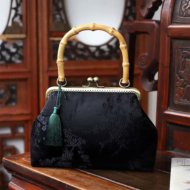 Buddha Stones Dragonfly Crane Bamboo Leaves Plum Blossom Bamboo Handles Handbag (Extra 30% Off | USE CODE: FS30)