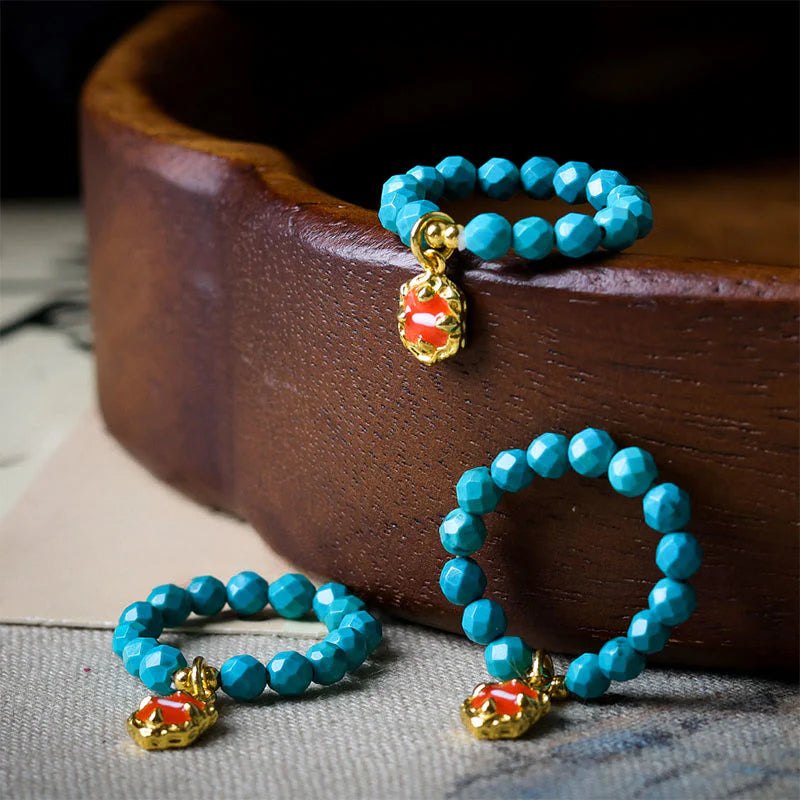 Buddha Stones 4mm Ultra-Fine Turquoise Faceted Bead Design Strength Elastic Ring