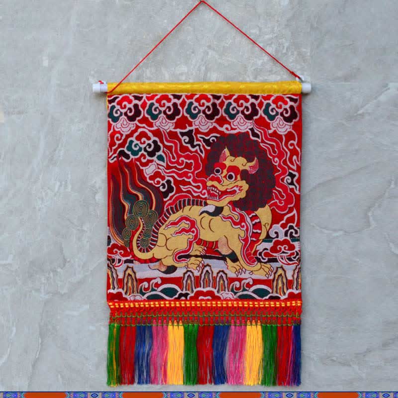 Buddha Stones Feng Shui Kirin Spiritual Colorful Tassel Wall Art