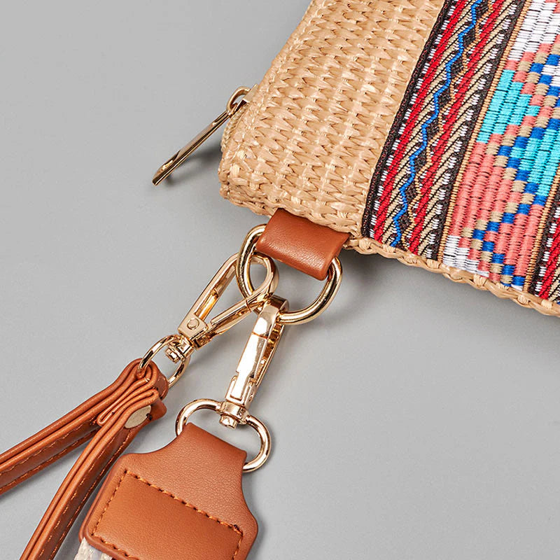 Buddha Stones Boho Colorful Geometry Straw Woven Crossbody Bag Shoulder Bag Handbag