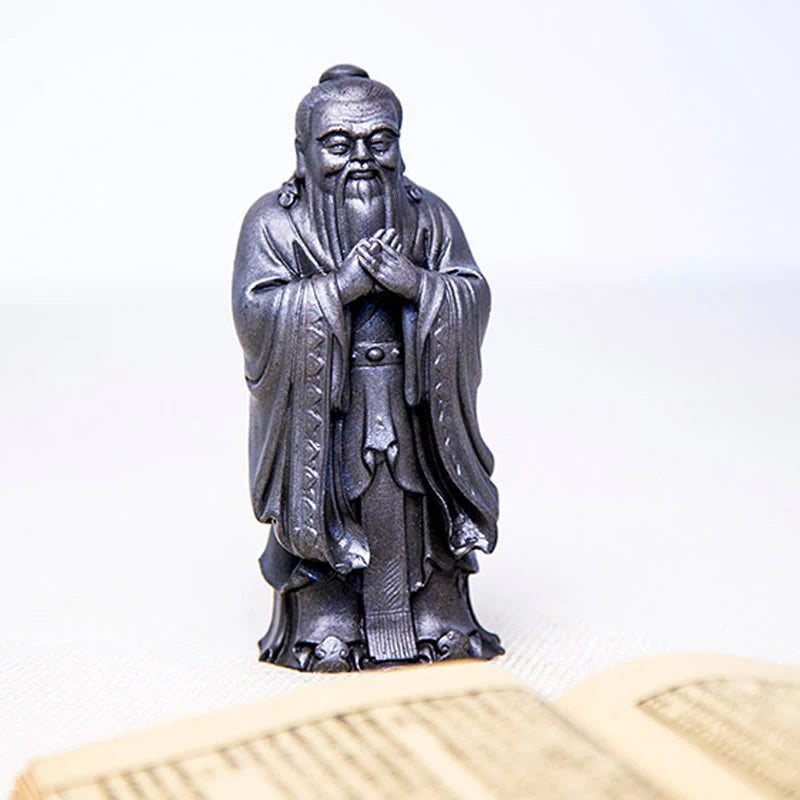 Buddha Stones Handmade Confucius Iron Powder Rust Cast Resin Statue Home Decoration