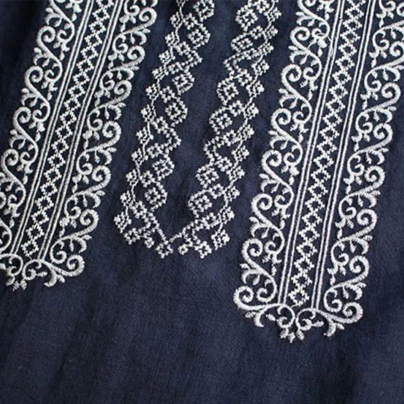 Buddha Stones Ethnic Embroidery Bohemian Pattern Long Sleeve Crew Neck Women's Shirt