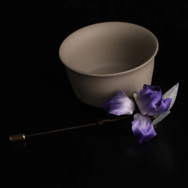 Buddha Stones Handmade Silk Art Purple White Iris Protection Brooch