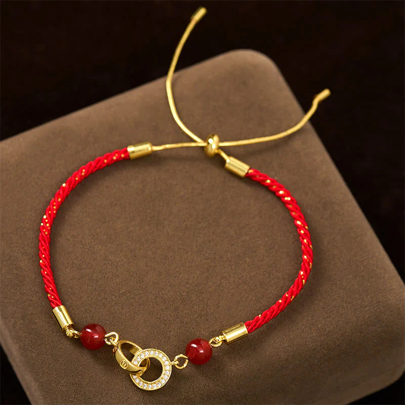 Buddha Stones Connected Peace Buckles Copper Plated Gold Red String Protection Bracelet