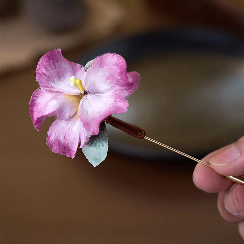 Buddha Stones Handcrafted Silk Art Velvet Flower Iris Flower Brooch