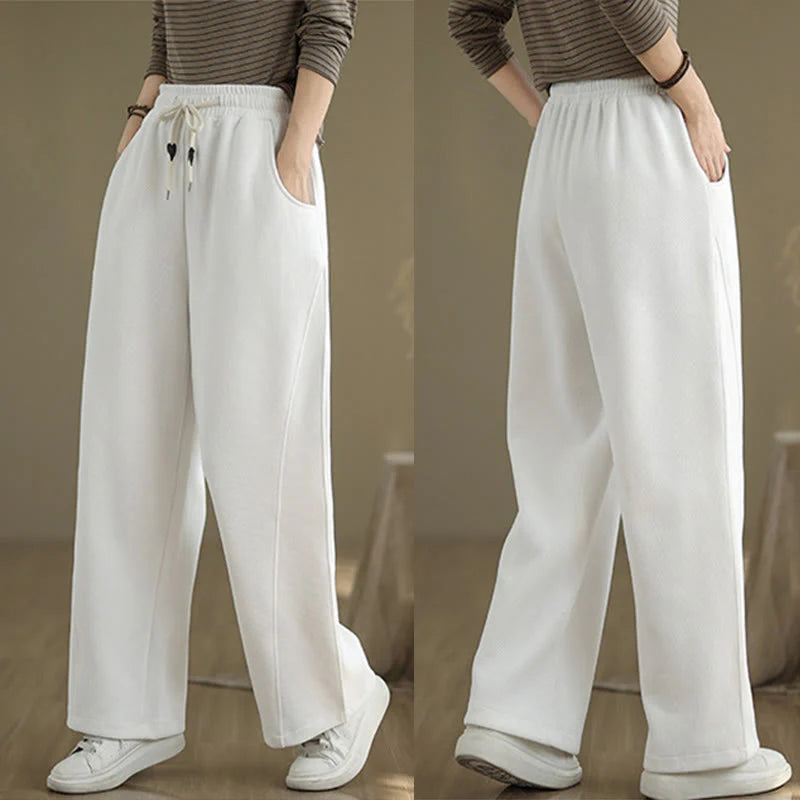 Buddha Stones Solid Color Drawstring Women's Wide Leg Pants With Pockets