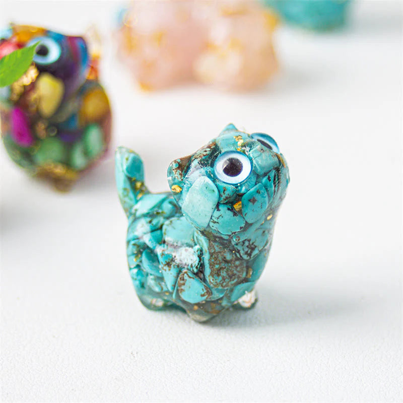 Buddha Stones Natural Crystal Turquoise Aquamarine Amethyst Cat Protection Decoration