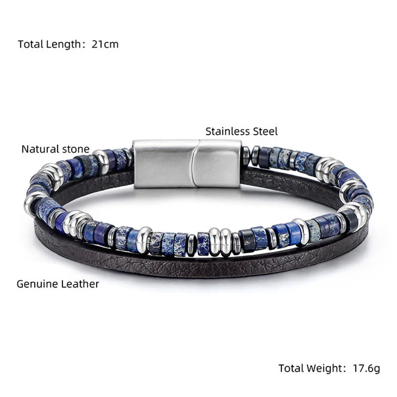 Buddha Stones Lapis Lazuli Tiger Eye Bead Balance Leather Bracelet