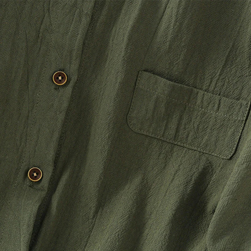 Buddha Stones Casual Plain Buttons Half Sleeve Women's Cotton Linen Shirt With Pocket