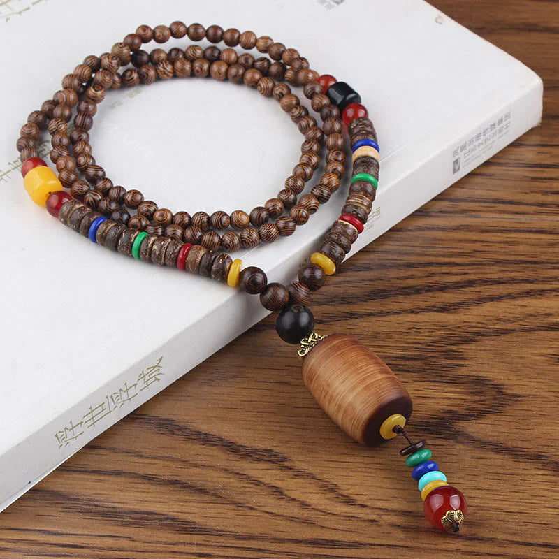 Buddha Stones Tibetan Wenge Wood Bodhi Seed Agate Balance Peace Necklace Pendant (Extra 40% Off | USE CODE: FS40)