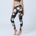 Buddha Stones Black Lily Flower Leaf Pattern Print Gym Leggings Women's Yoga Pants