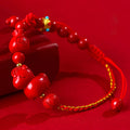 Buddha Stones Year of the Horse Natural Cinnabar Fu Character Lucky Bag Blessing Bracelet