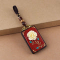 Buddha Stones Ebony Flower Koi Fish Fu Character Button Rope Key Chain