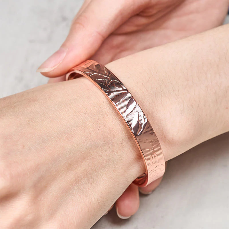 Buddha Stones Rose Flower Pattern Copper Balance Luck Open Cuff Bracelet Bangle